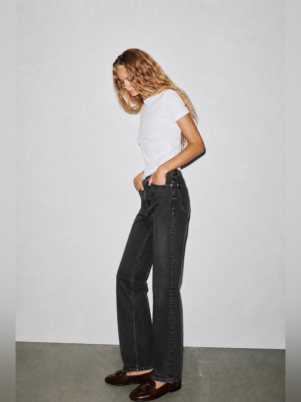 Zara Washed Black Straight-Leg Jeans